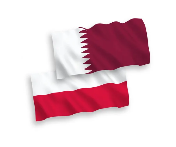 Drapeaux Ondes Vectoriels Nationaux Qatar Pologne Isolés Sur Fond Blanc — Image vectorielle
