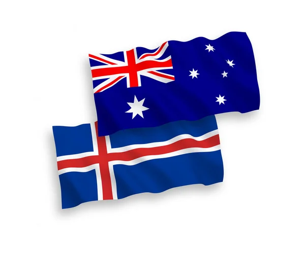 在白色背景下孤立的澳大利亚和冰岛的国家病媒织物波浪旗 1比2的比例 — 图库矢量图片