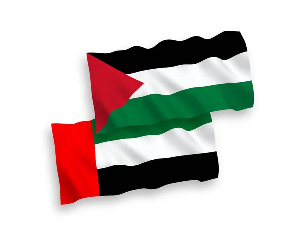 Vlajky Palestiny a Spojených arabských emirátů na bílém pozadí — Stockový vektor