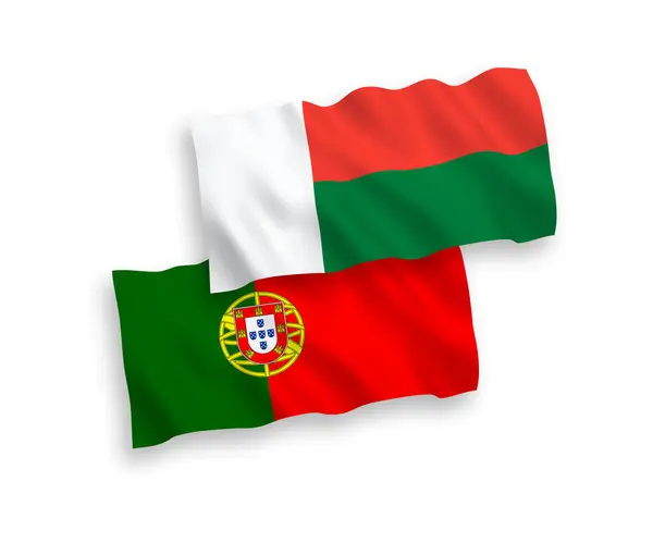 Drapeaux du Portugal et de Madagascar sur fond blanc — Image vectorielle