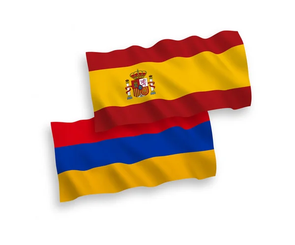 具有白色背景的亚美尼亚和西班牙国旗 — 图库矢量图片
