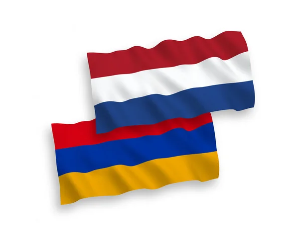 Bandiere di Armenia e Paesi Bassi su sfondo bianco — Vettoriale Stock