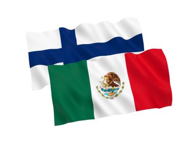 Beyaz arka planda Finlandiya ve Meksika bayrakları