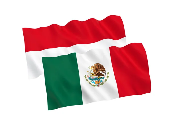 Nationell Tyg Flaggor Mexiko Och Indonesien Isolerad Vit Bakgrund Återgivning — Stockfoto