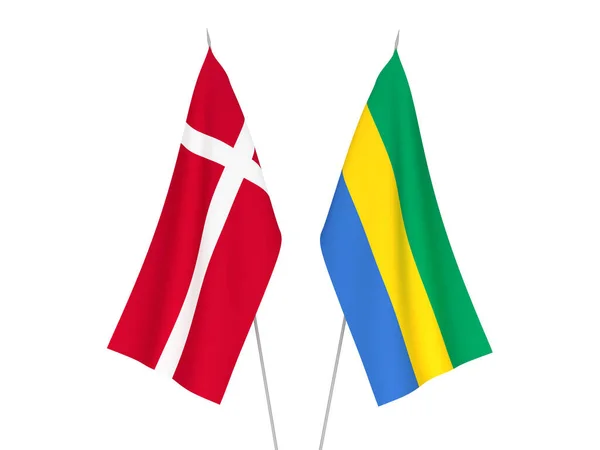 Banderas Nacionales Tela Gabón Dinamarca Aisladas Sobre Fondo Blanco Ilustración —  Fotos de Stock