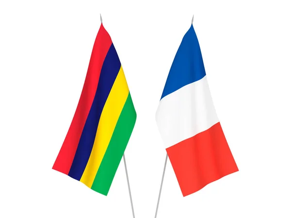 Národní Textilní Vlajky Francie Mauricijské Republiky Izolované Bílém Pozadí Vykreslování — Stock fotografie