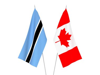 Botswana ve Kanada 'nın ulusal kumaş bayrakları beyaz arka planda izole edildi. 3d resimleme.
