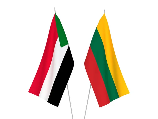 Banderas Nacionales Tela Lituania Sudán Aisladas Sobre Fondo Blanco Ilustración —  Fotos de Stock