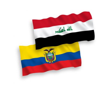 Beyaz arka planda, Irak ve Ekvador 'un ulusal taşıyıcı kumaş bayrakları izole edildi. 1 'e 2 oranında.