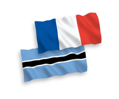 Beyaz arka planda Fransa ve Botswana 'nın ulusal taşıyıcı kumaş bayrakları izole edildi. 1 'e 2 oranında.