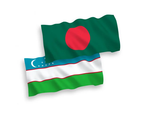 Banderas Nacionales Ondas Vectoriales Uzbekistán Bangladesh Aisladas Sobre Fondo Blanco — Archivo Imágenes Vectoriales