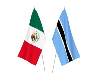 Botswana ve Meksika 'nın ulusal kumaş bayrakları beyaz arka planda izole edildi. 3d resimleme.