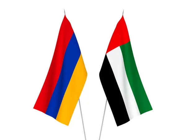 Banderas Nacionales Tela Los Emiratos Árabes Unidos Armenia Aisladas Sobre —  Fotos de Stock