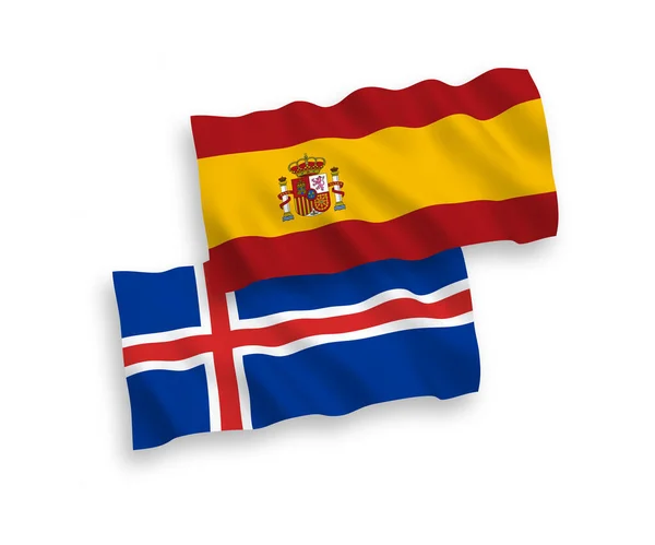 冰岛和西班牙在白色背景下孤立的国家病媒织物波浪旗 1比2的比例 — 图库矢量图片
