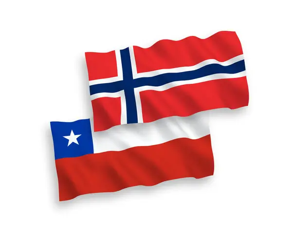 Norveç Şili Nin Ulusal Taşıyıcı Kumaş Bayrakları Beyaz Arka Planda — Stok Vektör