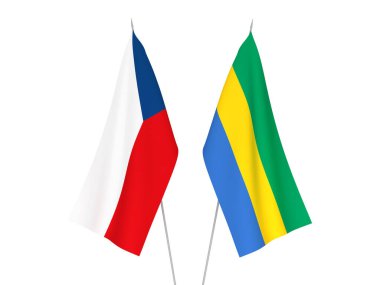 Gabon ve Çek Cumhuriyeti 'nin ulusal kumaş bayrakları beyaz arka planda izole edildi. 3d resimleme.