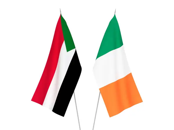 National Fabric Flags Ireland Sudan Isolated White Background Rendering Illustration — Stock Photo, Image