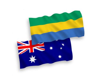 Avustralya ve Gabon 'un ulusal taşıyıcı kumaş bayrakları beyaz arka planda izole edildi. 1 'e 2 oranında.