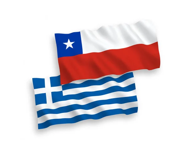 Bandeiras Onda Tecido Vetorial Nacional Grécia Chile Isoladas Fundo Branco — Vetor de Stock