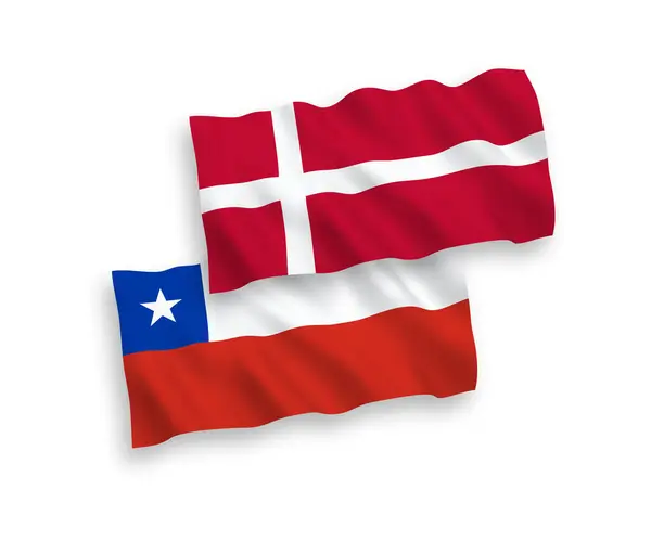 Banderas Nacionales Ondas Vectoriales Dinamarca Chile Aisladas Sobre Fondo Blanco — Archivo Imágenes Vectoriales
