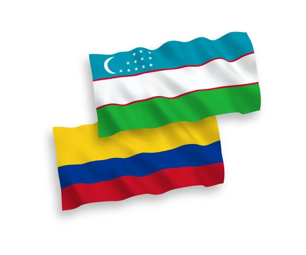 Uzbekistans och Colombias flaggor på vit botten — Stock vektor