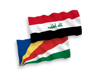 Beyaz arka planda Irak ve Seyşeller bayrakları