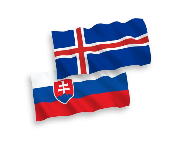 Bandeiras da Eslováquia e da Islândia sobre um fundo branco —  Vetores de Stock