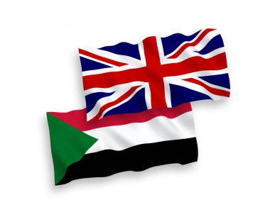 Beyaz arka planda Büyük Britanya ve Sudan bayrakları