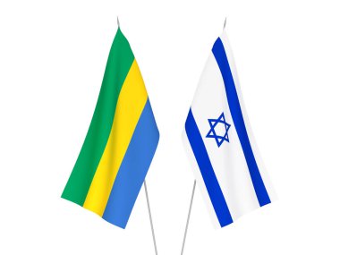 Gabon ve İsrail 'in ulusal kumaş bayrakları beyaz arka planda izole edildi. 3d resimleme.