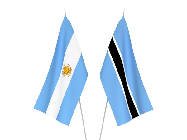 Εθνικές Σημαίες Υφάσματος Της Αργεντινής Και Της Μποτσουάνα Απομονωμένες Λευκό — Φωτογραφία Αρχείου