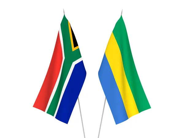 Drapeaux Nationaux Tissu République Afrique Sud Gabon Isolés Sur Fond — Photo
