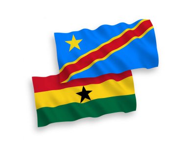 Beyaz arka planda Gana ve Demokratik Kongo Cumhuriyeti 'nin ulusal taşıyıcı kumaş bayrakları izole edildi. 1 'e 2 oranında.