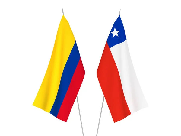 Εθνικές Σημαίες Υφάσματος Της Κολομβίας Και Της Χιλής Απομονωμένες Λευκό — Φωτογραφία Αρχείου