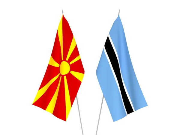 Drapeaux Nationaux Tissu Macédoine Nord Botswana Isolés Sur Fond Blanc — Photo