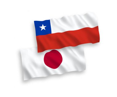 Japonya ve Şili 'nin ulusal taşıyıcı kumaş bayrakları beyaz arka planda izole edildi. 1 'e 2 oranında.