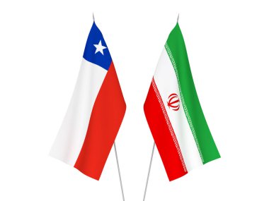 Beyaz arka planda İran ve Şili 'nin ulusal kumaş bayrakları izole edildi. 3d resimleme.