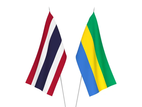 Bandeiras Tecido Nacional Tailândia Gabão Isolado Fundo Branco Ilustração Renderização — Fotografia de Stock