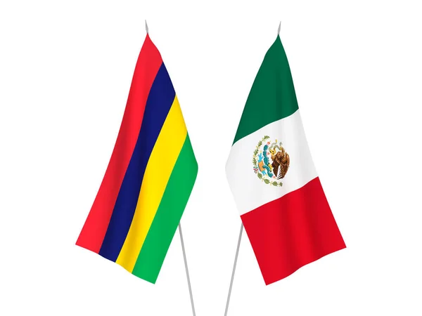 Bandeiras Tecido Nacional República Maurícia México Isoladas Fundo Branco Ilustração — Fotografia de Stock