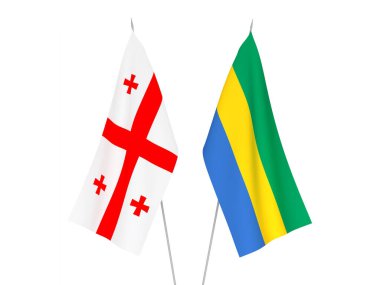 Gürcistan ve Gabon 'un ulusal kumaş bayrakları beyaz arka planda izole edildi. 3d resimleme.
