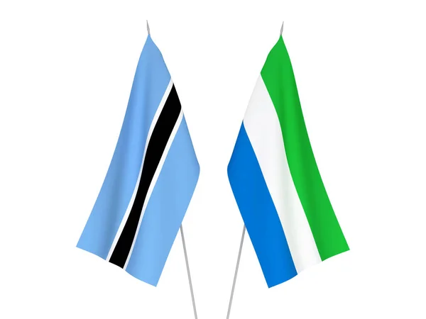 塞拉利昂和博茨瓦纳的国家织物旗帜以白色背景隔离 3D渲染说明 — 图库照片