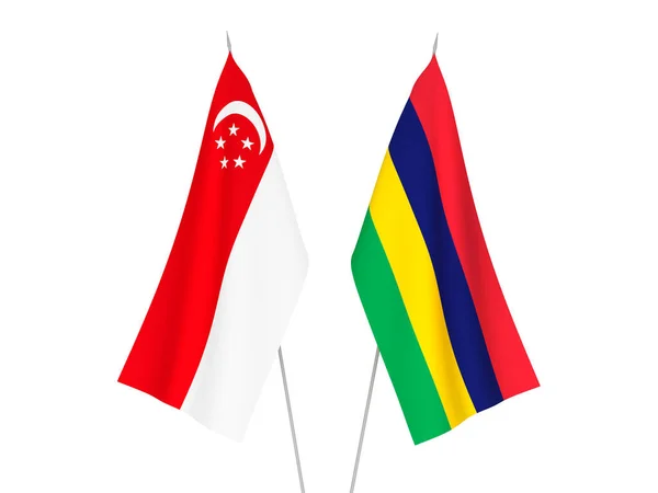 Narodowe Flagi Tkanin Republiki Mauritiusu Singapuru Odizolowane Białym Tle Ilustracja — Zdjęcie stockowe