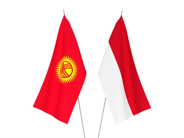 Εθνικές Σημαίες Υφάσματος Της Κιργιζίας Και Της Ινδονησίας Απομονώνονται Λευκό — Φωτογραφία Αρχείου
