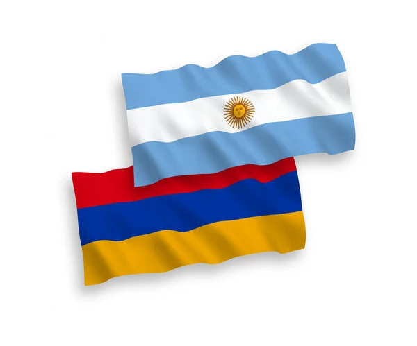 Drapeaux Nationaux Vectoriels Ondes Tissu Arménie Argentine Isolés Sur Fond — Image vectorielle