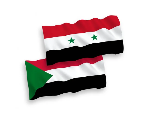 Nationell Vektor Tyg Våg Flaggor Sudan Och Syrien Isolerad Vit — Stock vektor