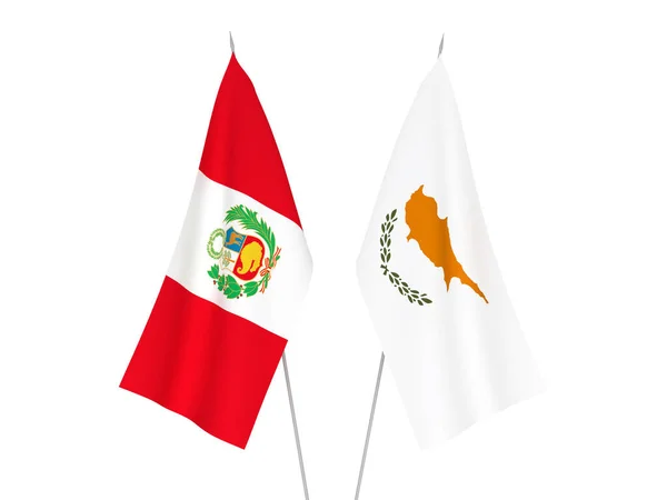 Національні Прапори Перу Кіпру Були Ізольовані Білому Тлі Візуалізація — стокове фото