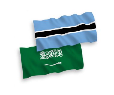 Beyaz arka planda Suudi Arabistan ve Botswana 'nın ulusal taşıyıcı kumaş bayrakları izole edildi. 1 'e 2 oranında.