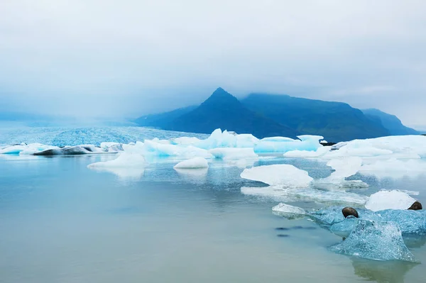 Ledovce v ledovcovém jezeře, Jižní Island — Stock fotografie