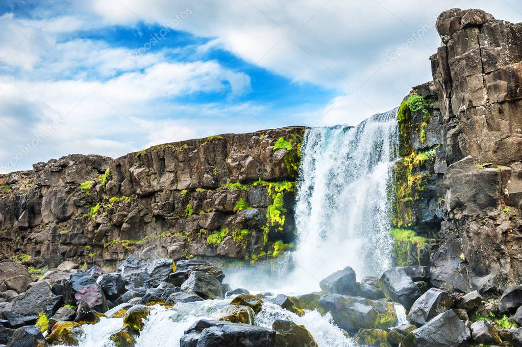 Oxararfoss waterfall in Thingvellir national park, Iceland