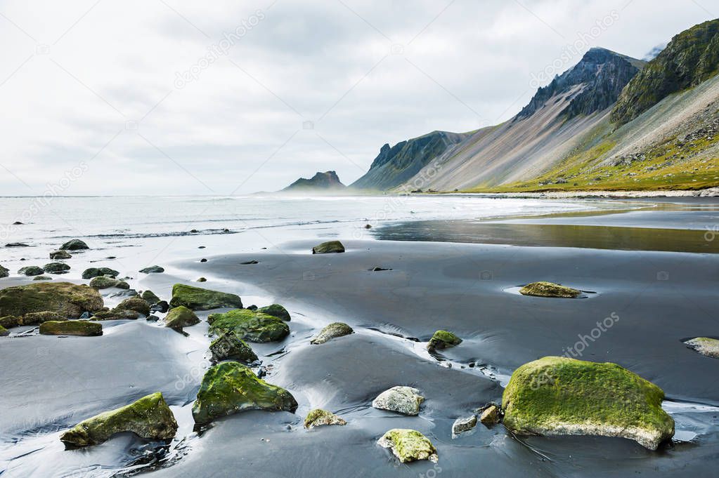 Mountains on the coast of the Atlantic ocean, Southern Iceland