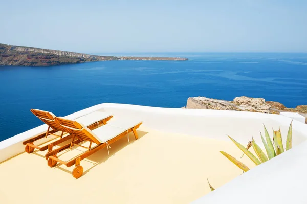 Chaise lounge on the terrace with sea view. — Stock Photo, Image